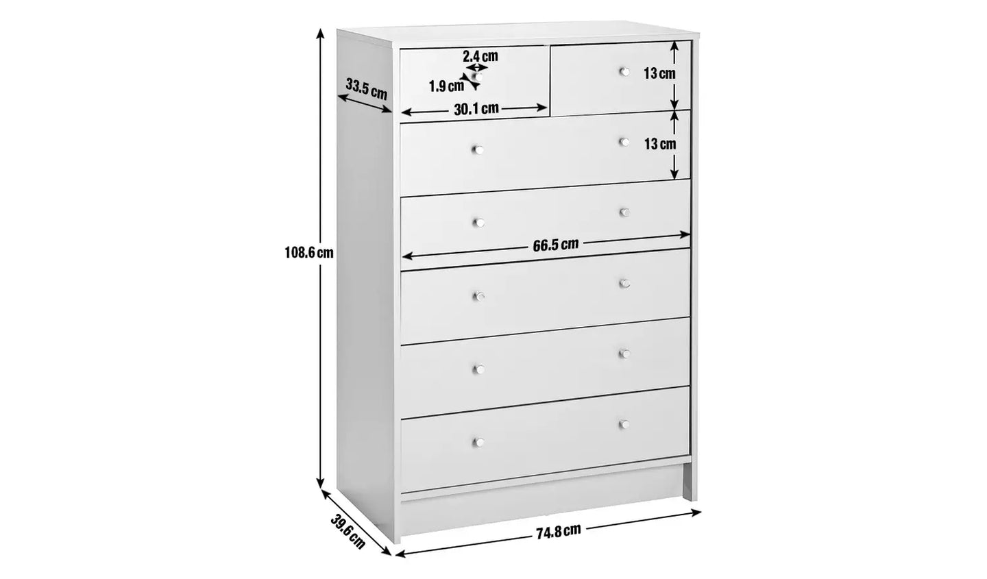 Assembled Malibu 7 Drawer Chest - Grey